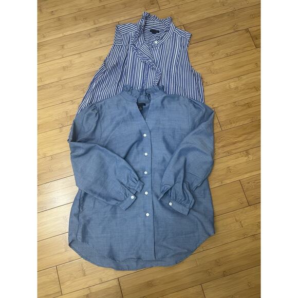 Ann Taylor Blouse Bundle -Striped Sleeveless & Blue Long Sleeve Preppy Chic XS - Picture 1 of 9